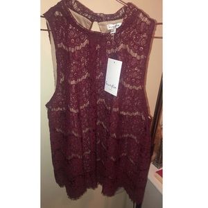 Burgundy lace crop top blouse